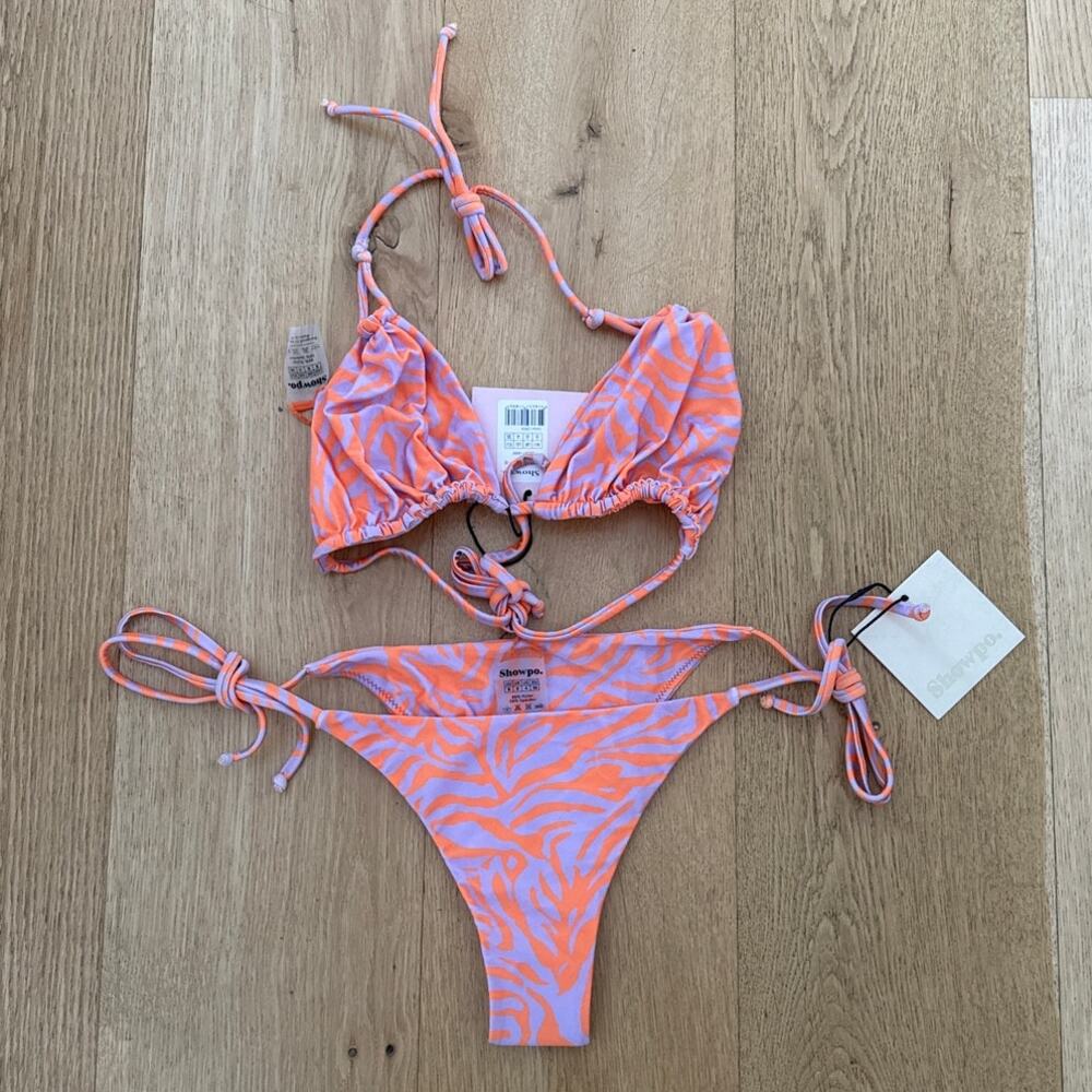 Showpo Zebra Print Bikini Top and Bottom Size 4 in Orange and Pink